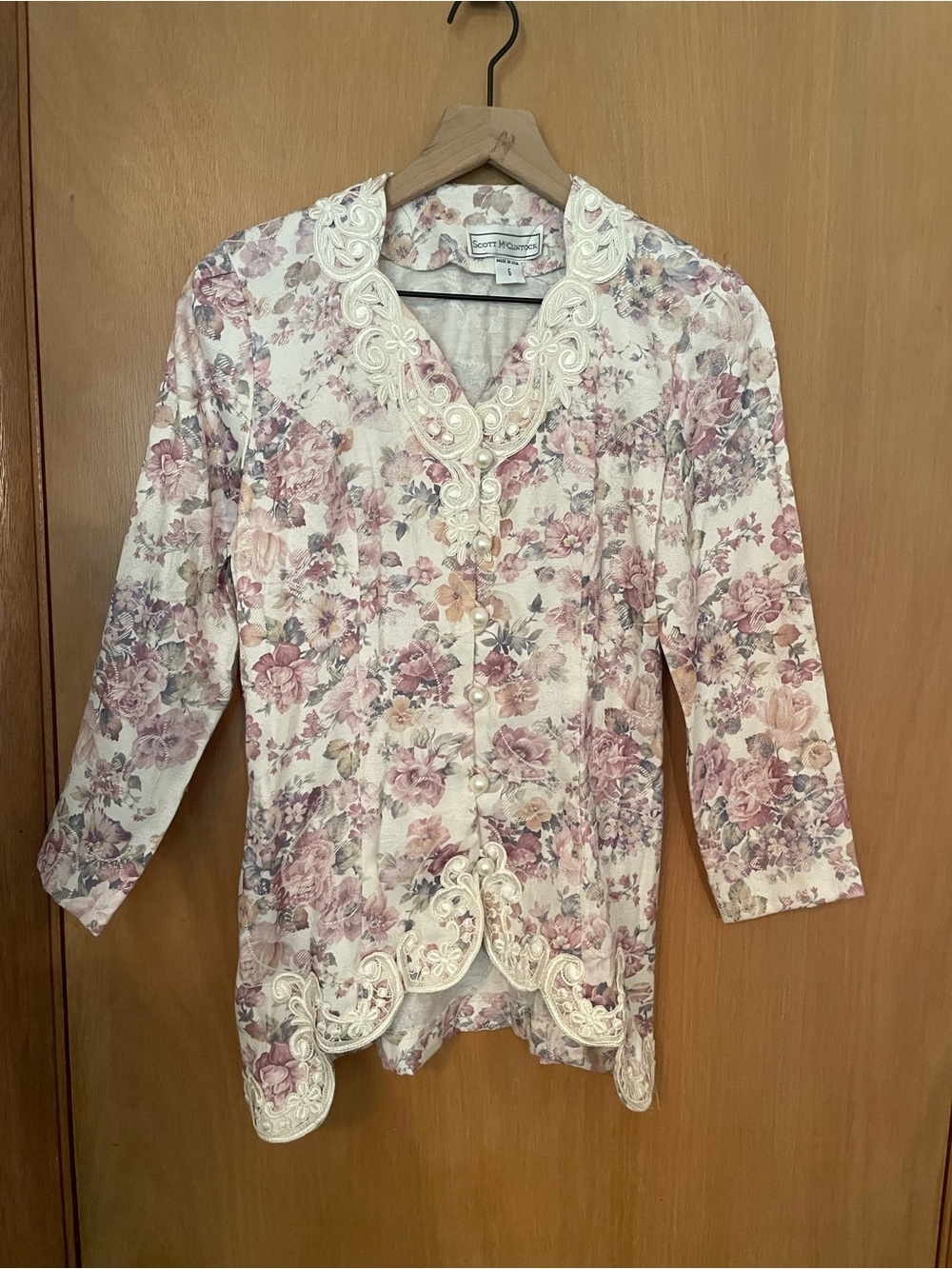 Vintage Scott McClintock Floral Lace Pearl Top Size 6/S